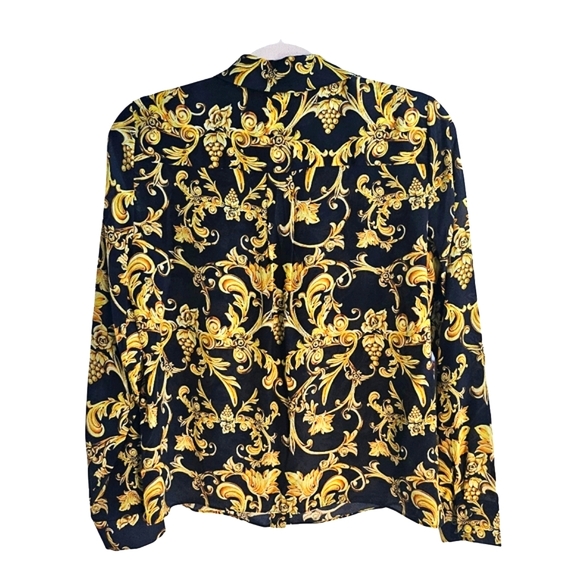 ALICE+OLIVIA Eloise Florence Scroll Silk Button Front Blouse - Picture 9 of 11